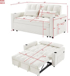 ERYE 64" W Full Size 3 in 1 Convertible Sleeper Sofabed W/Cupholders and USB Ports, Modern Velvet Upholstered Loveseat Sofa with Pull Out Sleep Couch Bed and Reclining Backrest for Home Apartment RV
