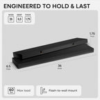 Homeforia Black Floating Shelves 36 inches Long, High End Solid Real Wood 36 inch Floating Shelf for Wall Mounted, Black Wooden 36in Floating Shelves, Heavy Duty Bracket, 36 X 6.5 X 1.75 in, Set of 3