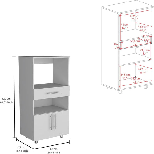 24.41" D*16.5" W*48" H Kitchen Pantry with 21" D Drawer & Shelf, Lower Double Door, Rectangular Storage Cabinet, Modern Minimalist, for Living Room, Dining Room, White