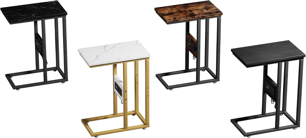VECELO C Shaped End Table with Charging Station & Power Outlets, Quick Ac...
