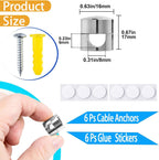 6 Sets Charger Cord Holder, Silver Metal Adhesive Cable Management Clips,Adjustable Cable Anchor Holders,Wire Organizer for Desk, Wall, Home, Office
