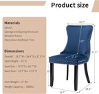 Modern Dining Chairs Set of 2, Upholstered Dining Chair with Full Back and Button Tufting, Blue Velvet Accent Chair, Sillas de Comedor, Comfy Kitchen Chairs (Blue, Velvet, 2Pcs)