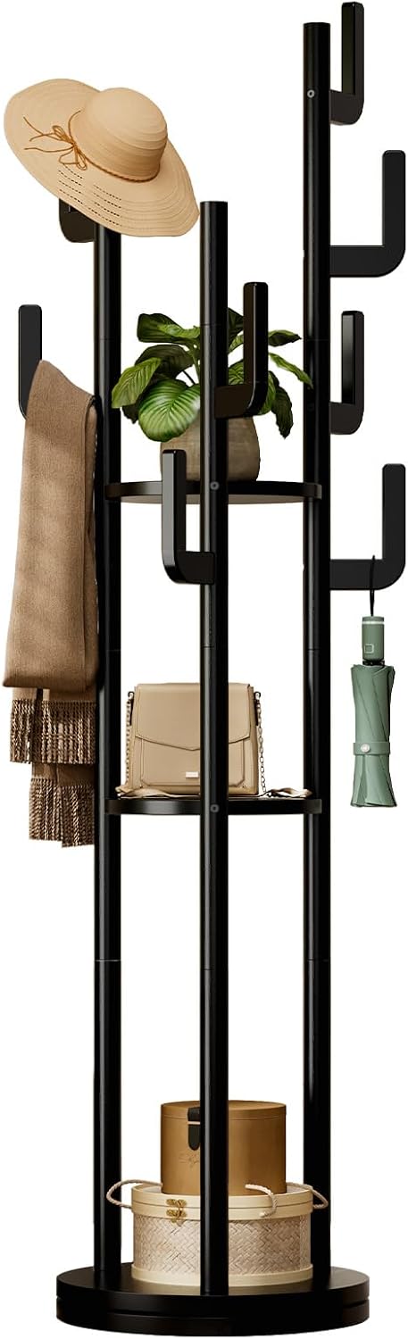Yoobure Rotary Coat Rack Freestanding - Solid Wood Coat Tree with 9 hooks &am...