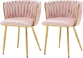 Velvet Dining Chairs Set of 2, Modern Upholstered Dining Chairs with Gold Metal Legs for Dining Room, Vanity, Kitchen, Living Room(Pink)