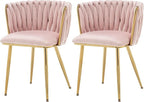Velvet Dining Chairs Set of 2, Modern Upholstered Dining Chairs with Gold Metal Legs for Dining Room, Vanity, Kitchen, Living Room(Pink)