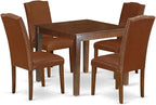 East West Furniture OXEN5-MAH-66 5 Piece Modern Dining Table Set Includes a Square Wooden Table and 4 Brown Faux Faux Leather Upholstered Chairs, 36x36 Inch, Mahogany