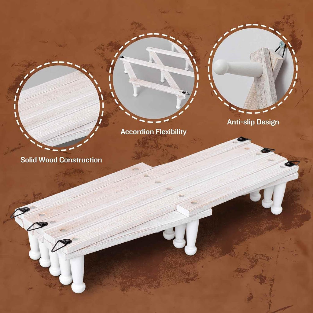 SCUNDA Rustic Wall Mounted Coat Rack with Space Saving Accordion Design, Expandable Wall Mount Coat Rack with 16 Wood Hooks, Modern Farmhouse Wall Décor for Living Room, Entryway(Shabby White)