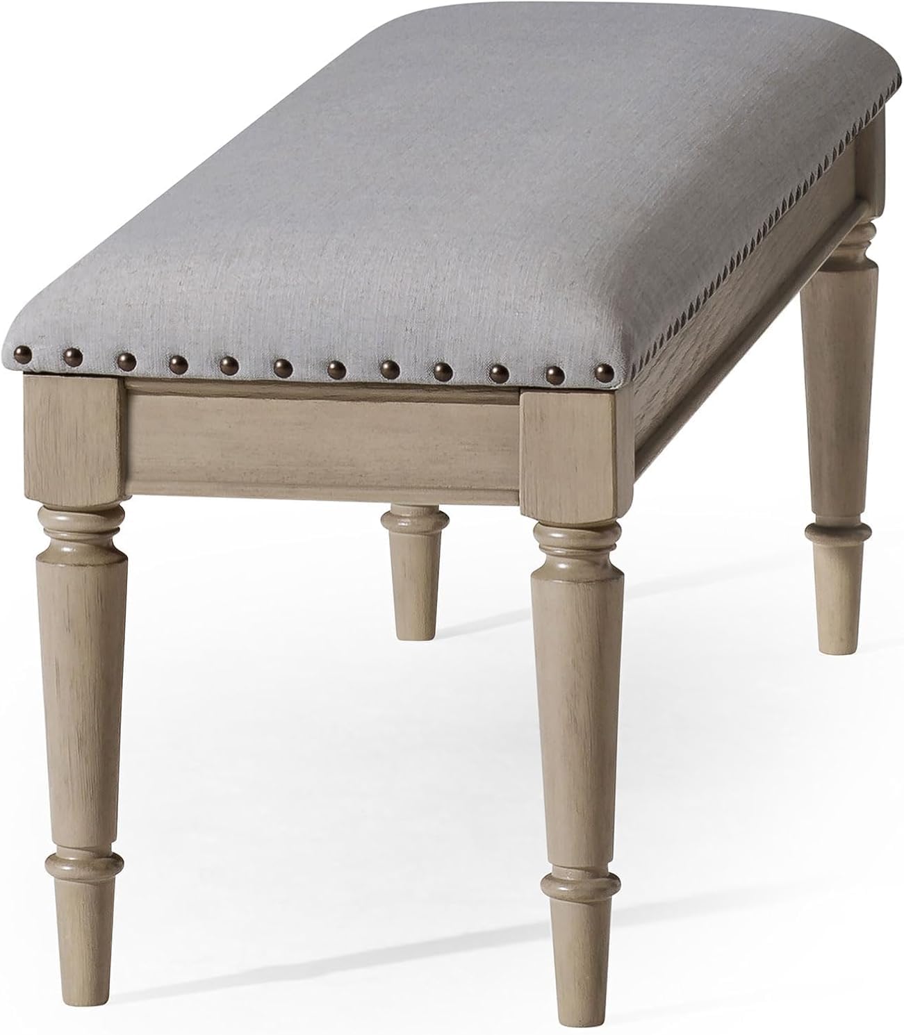 Maven Lane Elizabeth Traditional Wooden Upholstered Bench, Padded Seat for Kitchen Dining Room Table or Entryway in Antiqued Grey Finish
