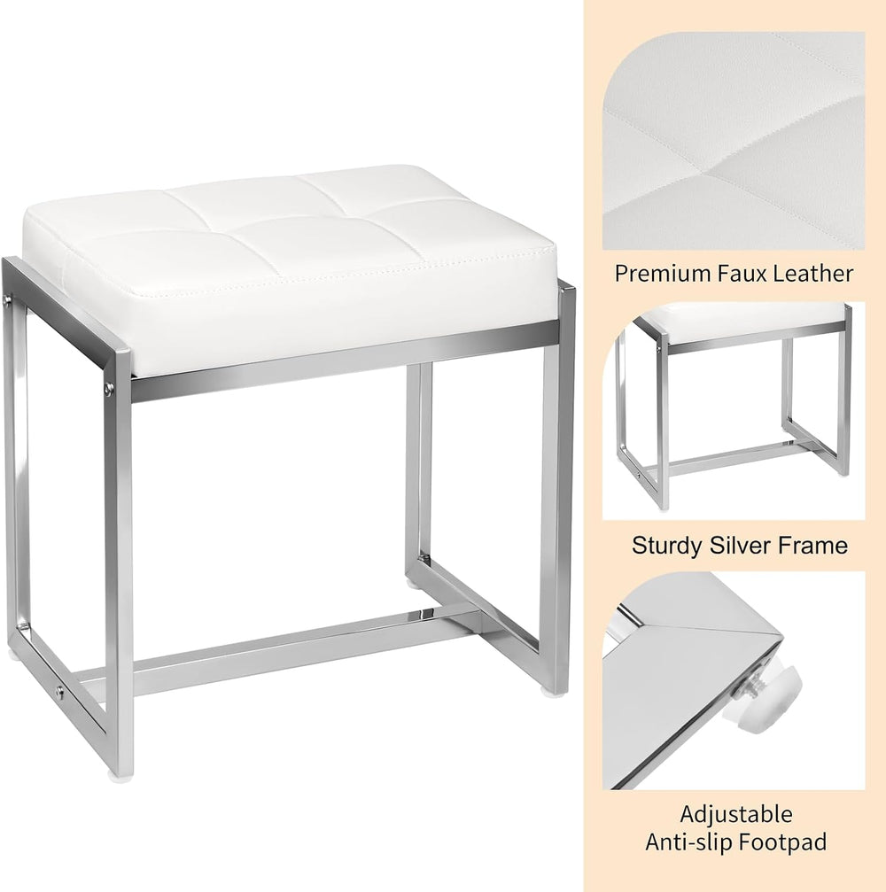 Vanity Stool Chair, Modern PU Leather Ottoman Foot Rest for Vanity Bench with...