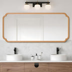 Natural Wood Framed Bathroom Mirror for Wall, 60X24 Inch Wood Bathroom Vanity Mirror Farmhouse, Large Rounded Rectangle Mirror, Tempered Glass, Hangs Horizontally or Vertically