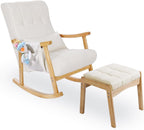 NOBLEMOOD Upholstered Rocking Chair with Ottoman, Solid Wood Frame | Modern Nursery Glider Rocker Chair with Side Pocket, Linen High Back Accent Chair with Padded Seat for Living Room Bedroom