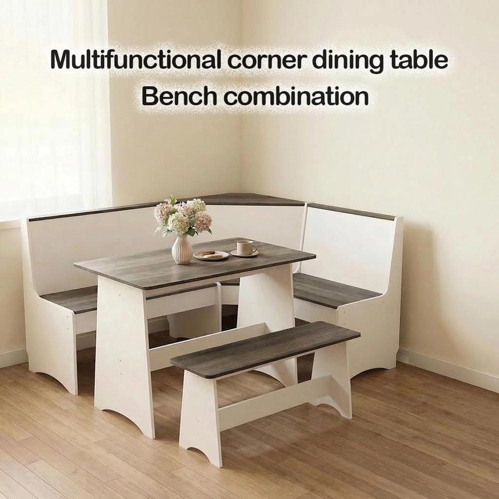 Farmhouse Breakfast Nook Table Set, Dining Nook Set with Corner Bench,with St...