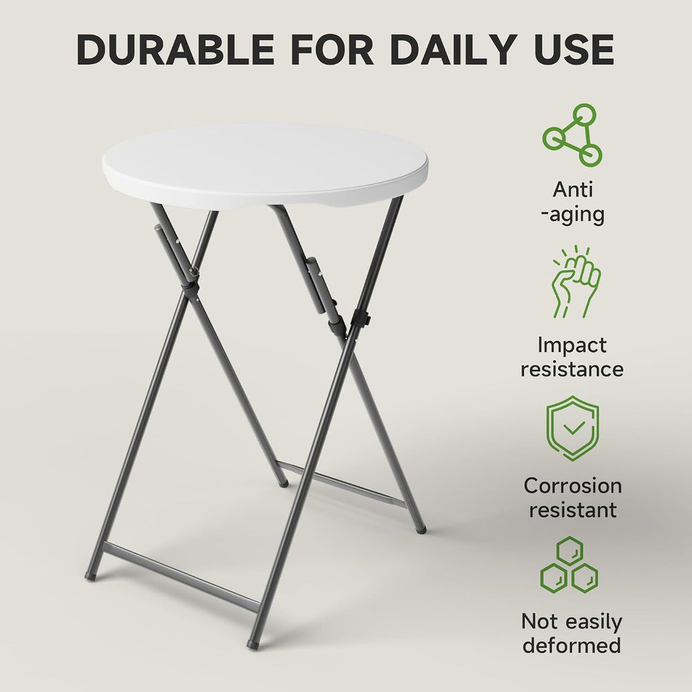 32" Round Folding Cocktail Table - HDPE Matrial Top with Steel Frame, St...