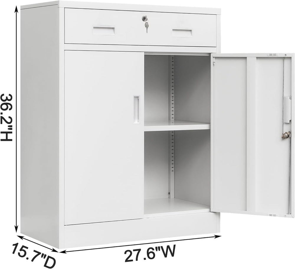 Wanfu Metal Storage Cabinet, Locking Cabinet with 1 Drawer and Adjustable She...