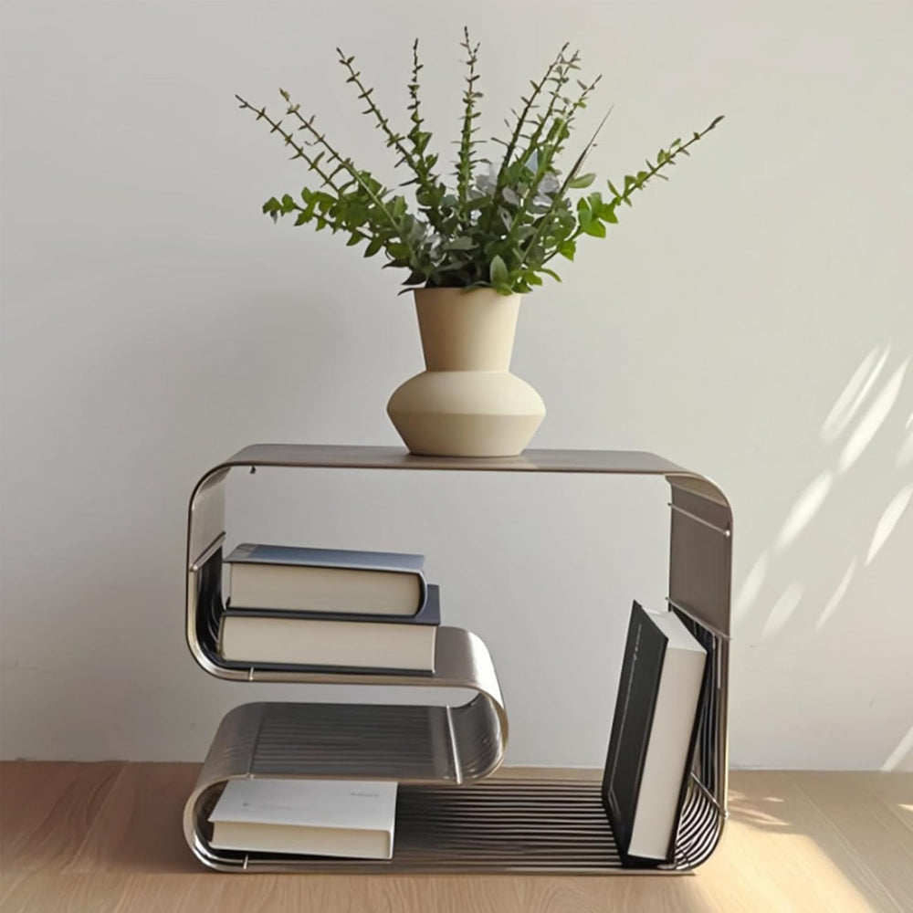 Metal Side Table, Metal End Table with Magazine Rack,Sofa Bedside Table for S...