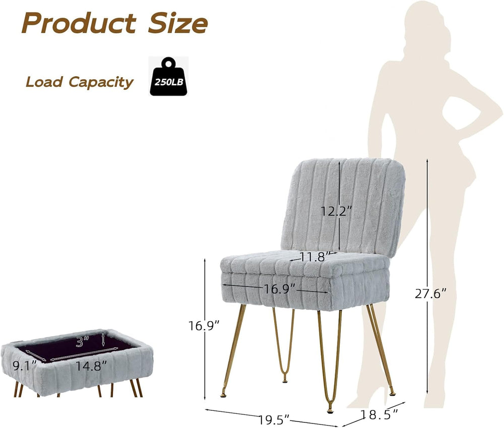 Vanity Chair with Storage | Comfy Ottoman with Folding Back