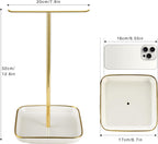 Jewelry Holder Stand with Ceramic Base: 12" Tall Necklace Organizer Rack, Tree Design Display Storage for Necklaces, Bracelets, Rings, Earrings, Aesthetic Room Décor for Girls and Women, Gold