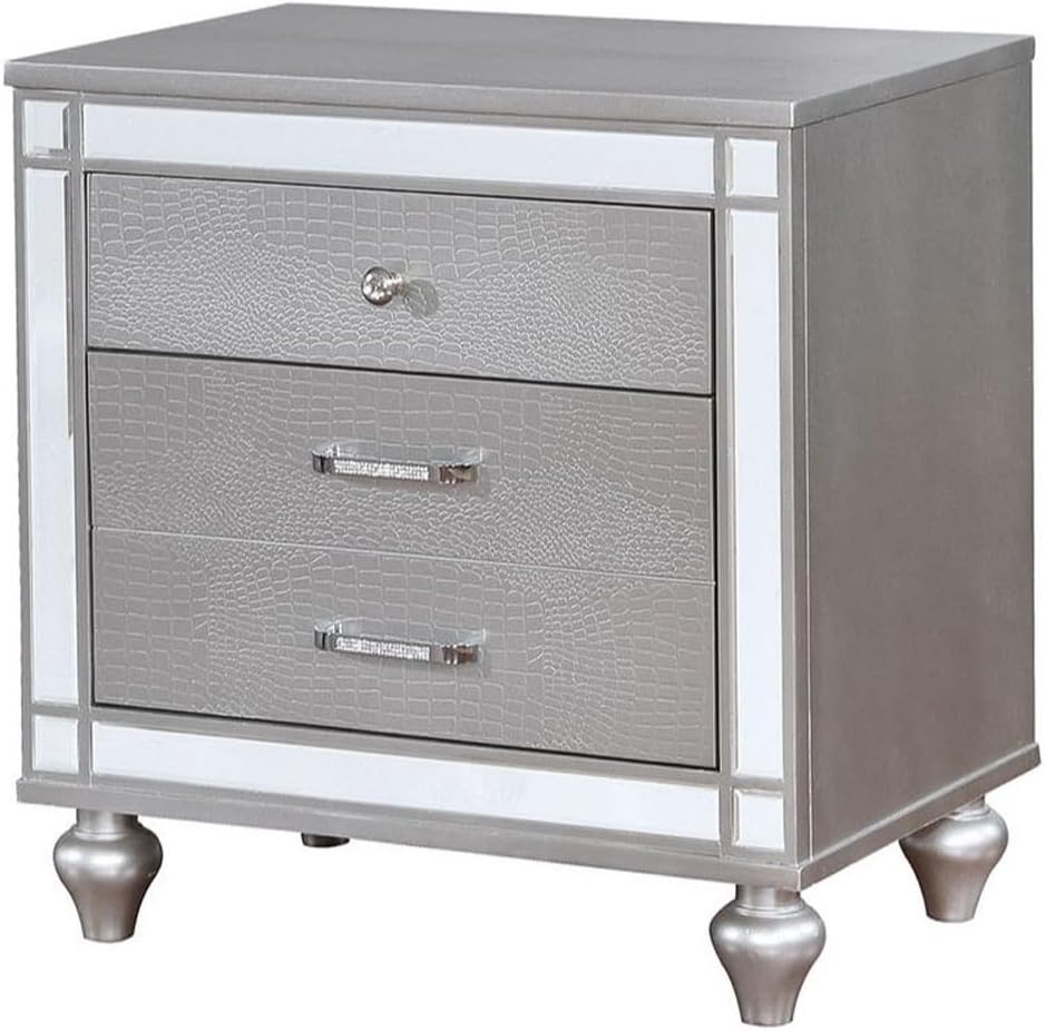 2 Drawers Drawer with Mirror Trim, Silver,for Small Spaces