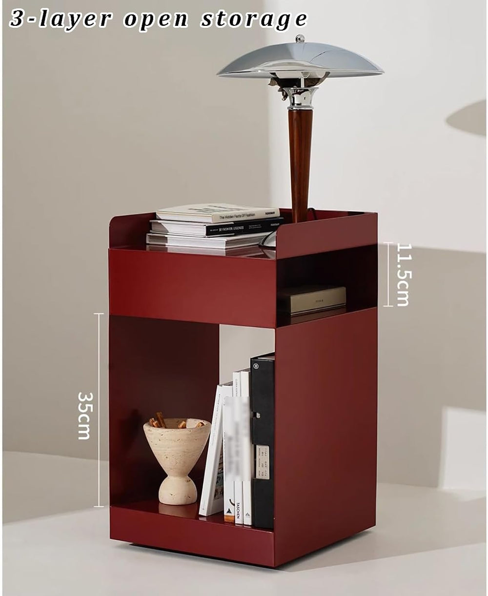 Mobile Narrow Side Table, Modern Metal End Table with 3 Tier Storage, Rolling...