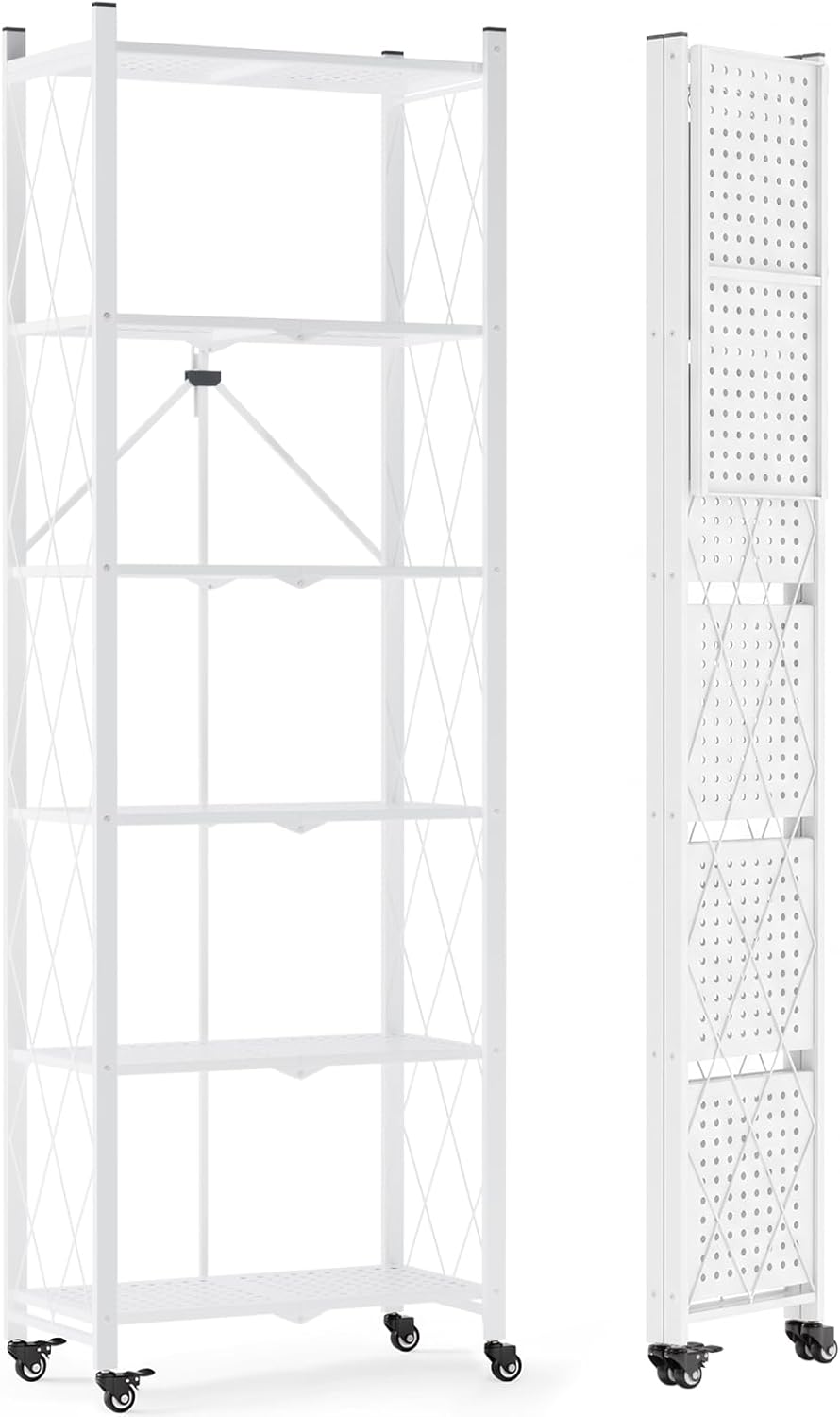 ALANNG 73.6 Inch Folding Bookshelf, 6 Tier Metal Bookcase and Bookshelves
