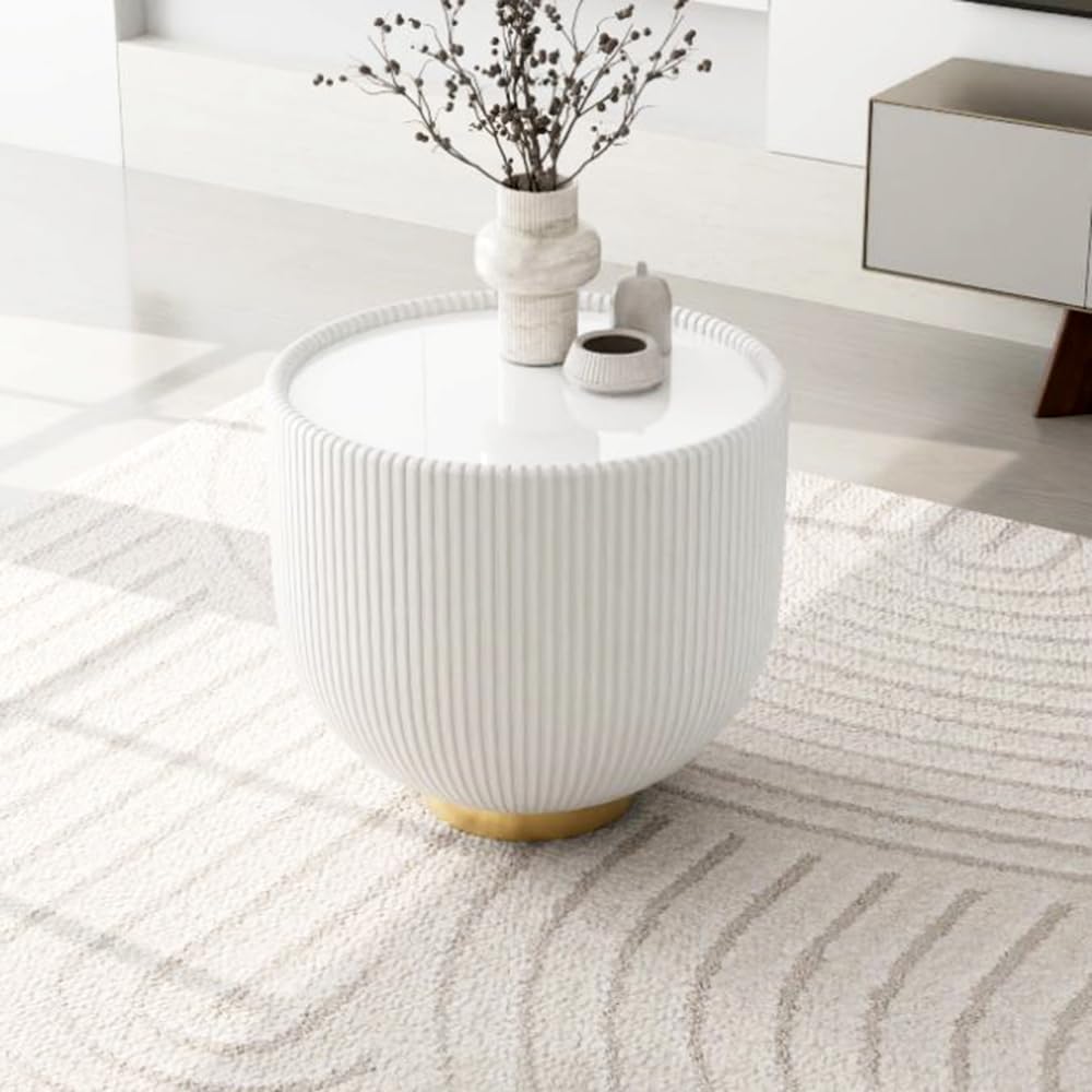 Round Side Table Coffee End Tables for Living Room, Bowl Shape Snack Accent T...