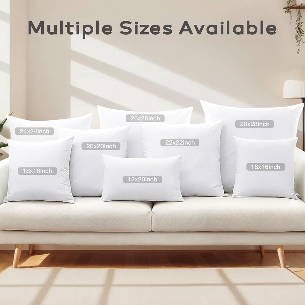 SAVORI Set of 2 Down and Feather Throw Pillow Inserts 20x20 Soft Fluffy Pillo...