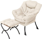 Welnow Lazy Chair with Ottoman, Modern Lounge Accent Chair with Armrests and a Side Pocket, Leisure Sofa Armchair, Reading Armchair with Footrest for Small Space, Beige