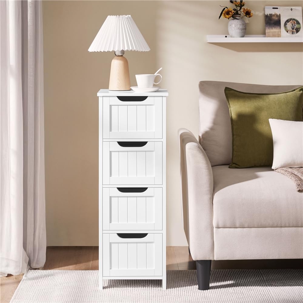 Yaheetech Bathroom Storage Cabinet, 12" W Slim 4-Drawer Design, White | ...