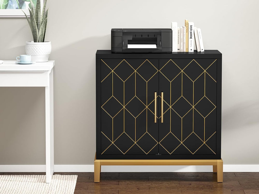 ARTPOWER Accent Cabinet with Doors, Modern Storage Cabinet, Black