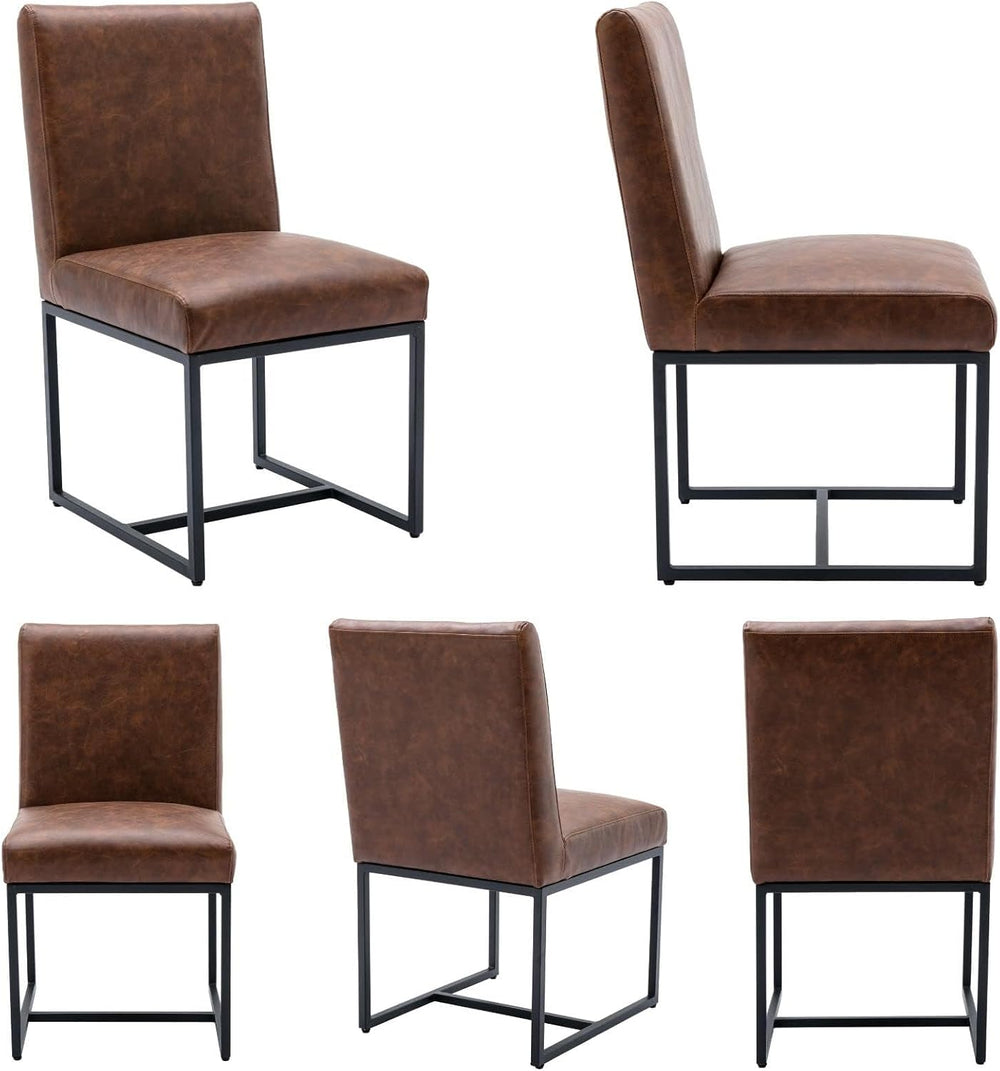 BESTANO Modern Dining Chairs Set of 4, Brown PU Leather Upholstered Kitchen &...