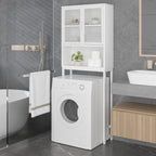 Launica Over The Toilet Storage, Industrial Bathroom Organizer Over Toilet, Freestanding Over Toilet Bathroom Storage Cabinet with Rack, Wood Metal Bathroom Space Saver Shelf Over Toilet, White Oak