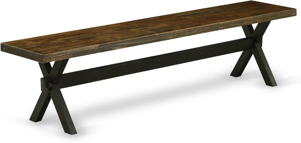East West Furniture XB677 X-Style Modern Dining Bench with Wood Seat, 72x15x1...