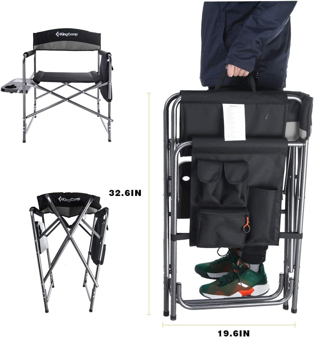 KingCamp Folding Camping Chair, Heavy Duty Portable Directors Style with Side...