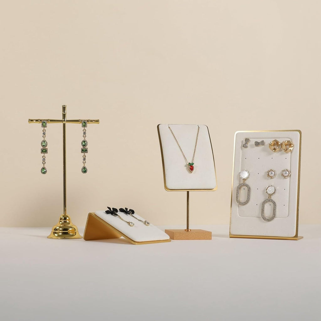 GemeShou White jewelry necklace display for sale, gold necklace and earring holder, velvet jewelry organizer necklace hanger【White】