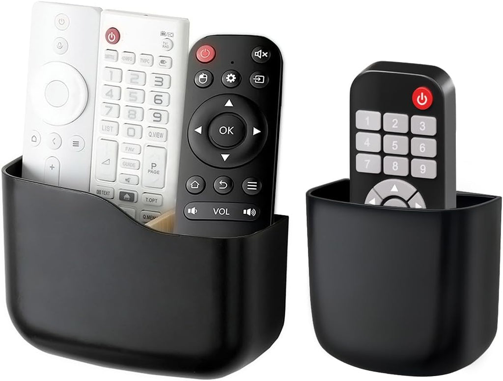 Remote Holder Wall Mount TV FAN Remote Control Holder Bedside Caddy Wall Organizer Phone Holder for Office Adhesive Media Player Controller Holder Box Tray Home Desk Nightstand Black 1 Big 1 Small