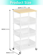 HapiRm Fruit Basket Kitchen Cart - 4-Tier Rolling Storage Cart with Wheels, Wood Top Utility Pantry Cart for Vegetables, Potatoes, Onions, Bread, Snacks