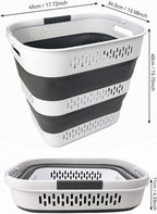 SAMMART 40L (10.5 Gallon) Collapsible Plastic Laundry Basket with Handles - Foldable Pop Up Storage Container/Organizer - Portable Laundry Hamper - Space Saving (2, White/Steel Grey)