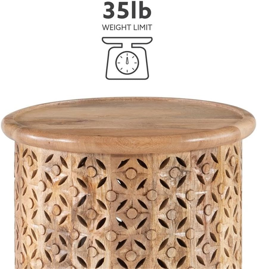 MAKLAINE Transitional Wood Hand Carved Side Table in Natural