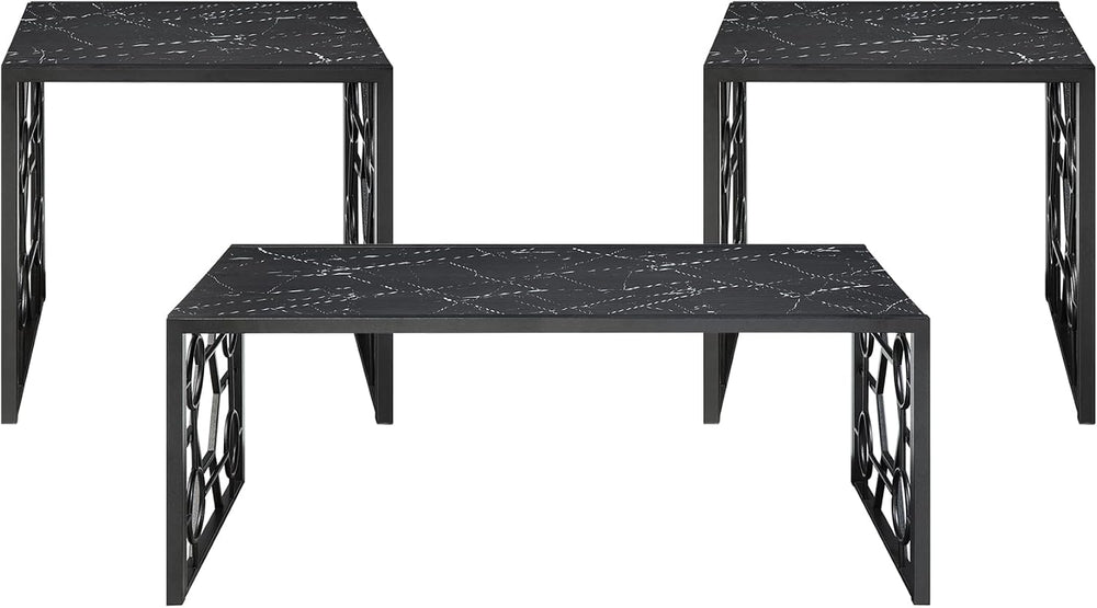 3-Piece Occasional Table Set with Marble-Print Glass Top | Includes 1 cocktai...