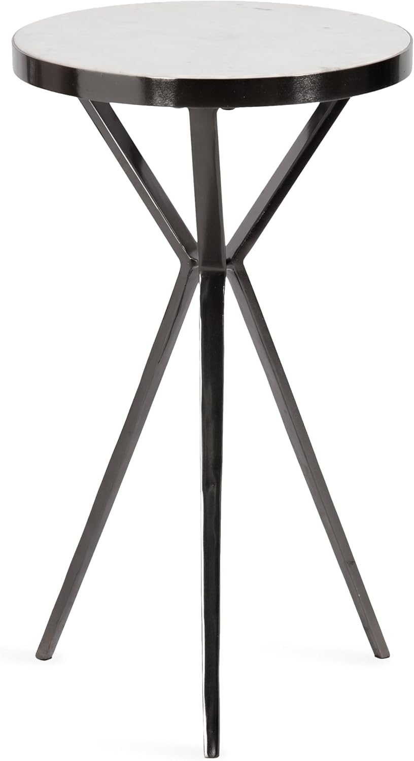 Kate and Laurel Gribben Modern Round Marble Side Table, 14 x 14 x 24, White a...