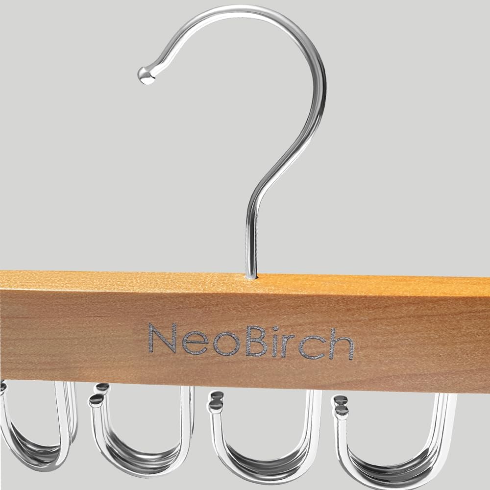 Bra Hanger for Closet Organizers and Storage | Space Saving Wooden Hanger | 20 Steel Hooks for Tank Tops, Camis, Hats, Lingeries, Belts, Ties, Scarfs Holder| 360° Rotating Non-Slip (1, 2 Pack Natural)