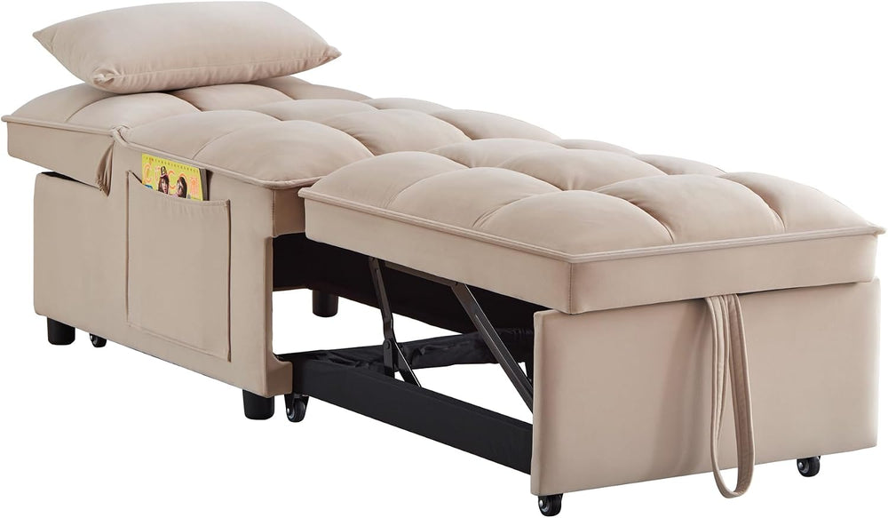 4-in-1 Folding Convertible Chair Sofa Bed,Taupe