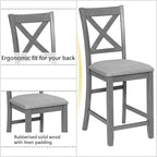 Dining Table Set for 4, Modern 5 Piece Dining Room Table Set with Square Table & 4 X-Shaped Backrest Upholstered Chairs, Counter Height Kitchen Chairs Set for Small Space, Gray