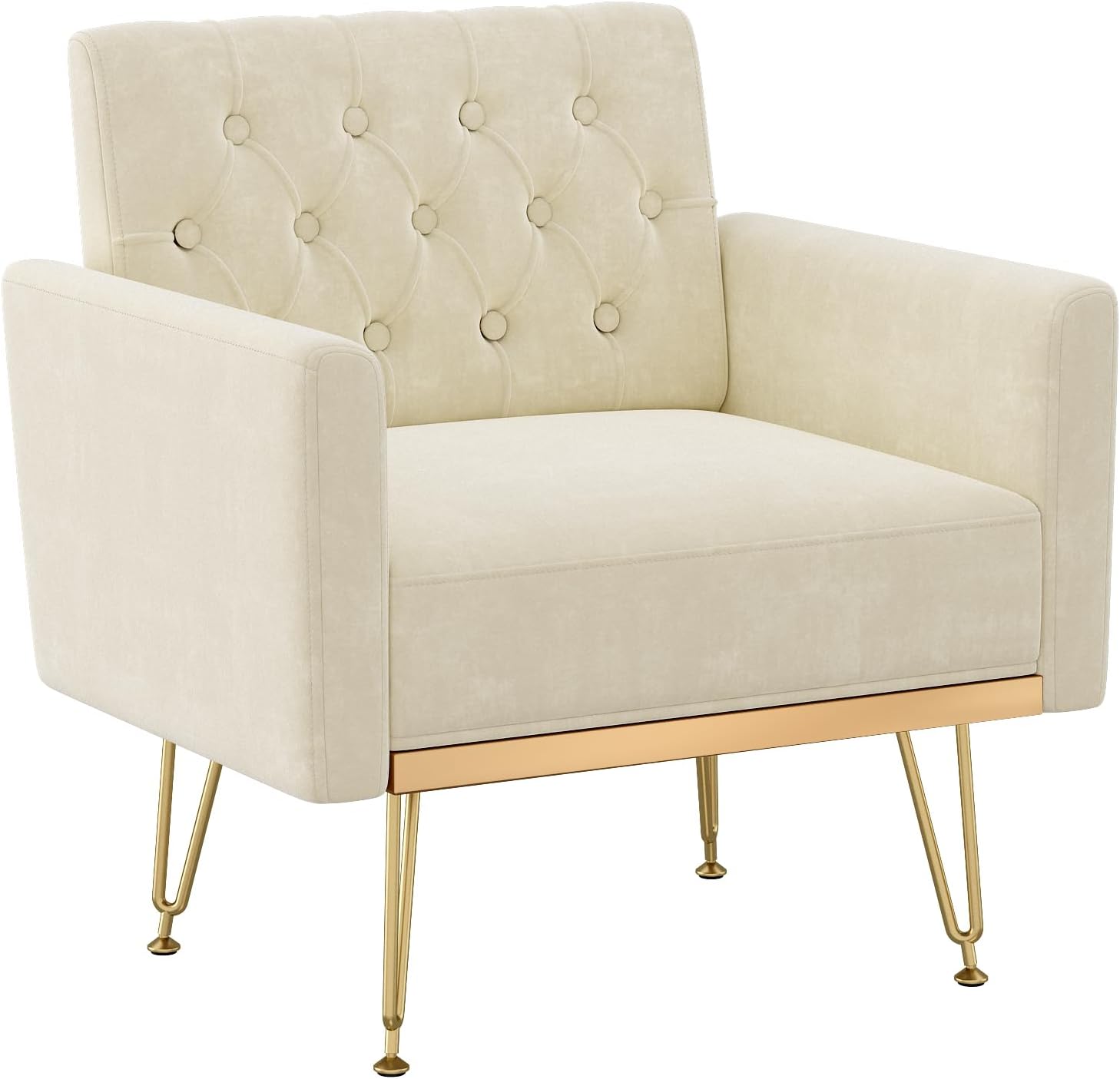 Olela Accent Chair with Arm for Living Room, Velvet Modern Armchair Single Sofa Cozy Tufted Upholstered Reading Side Chairs with Gold Metal Leg for Bedroom Decorate