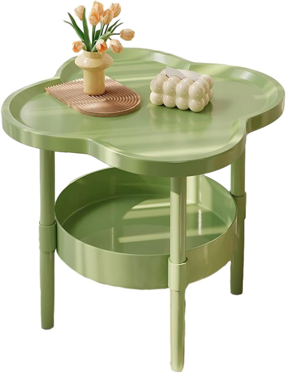 Petal-Shaped Side Table Living Room, 2-Tier Storage Small Coffee Table 15.35”...