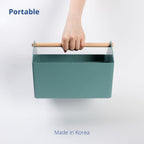 BLUE GINKGO Medium Storage Basket – Plastic Caddy with Wooden Handle for Office, Arts & Crafts, or Home Supplies (Green)