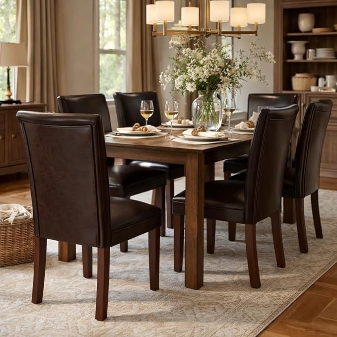 HomePop Parsons Dining Chair - Brown Faux Leather (Set of 2)