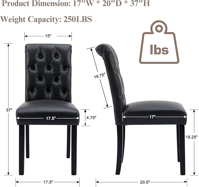Modern Dining Chairs Set of 6, Farmhouse PU Leather Kitchen Chairs, Upholstered Accent Chair Parsons Chair for Home/Living Room/Bedroom/Resturant, Black