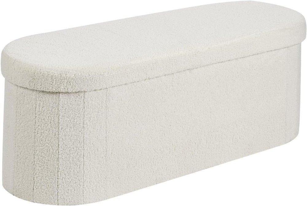 VEVOR Oval Storage Ottoman Bench, Foldable Teddy Fleece End of Bed Bench, Fol...