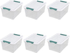 6 Pack 35 Quarts Large Storage Bin with Lid, Clear Plastic Latching Boxes